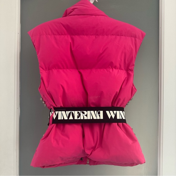 Winterina Pink Studded Puffer Vest with Belt - Picture 6 of 10